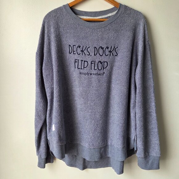 EUC SIMPLY SOUTHERN COZY SOFT SWEATER DECK, DOCK FLIP FLOP CREWNECK SIZE L WMNS - Picture 1 of 16